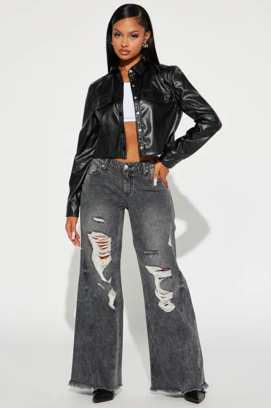 Mellowed Out Ripped Baggy Jeans - Grey sold by Fashion Nova