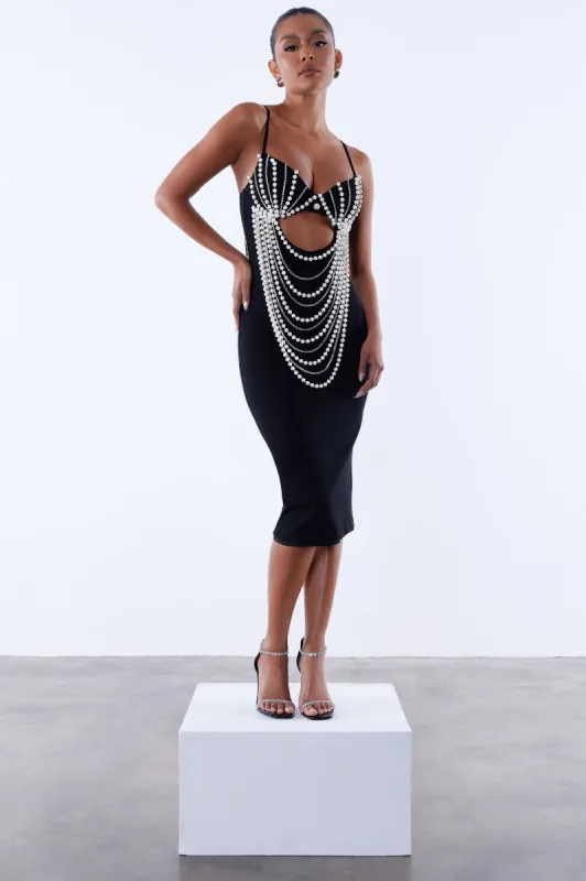 Ariel Pearl Embellished Midi Dress - Black sold by Fashion Nova