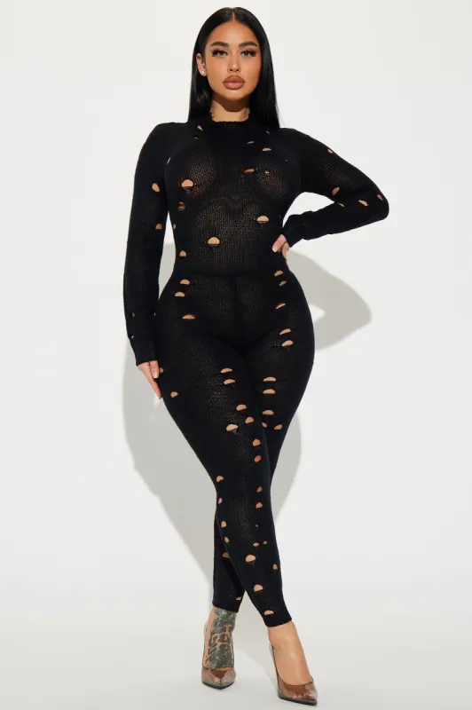 As Time Goes By Sweater Jumpsuit - Black sold by Fashion Nova