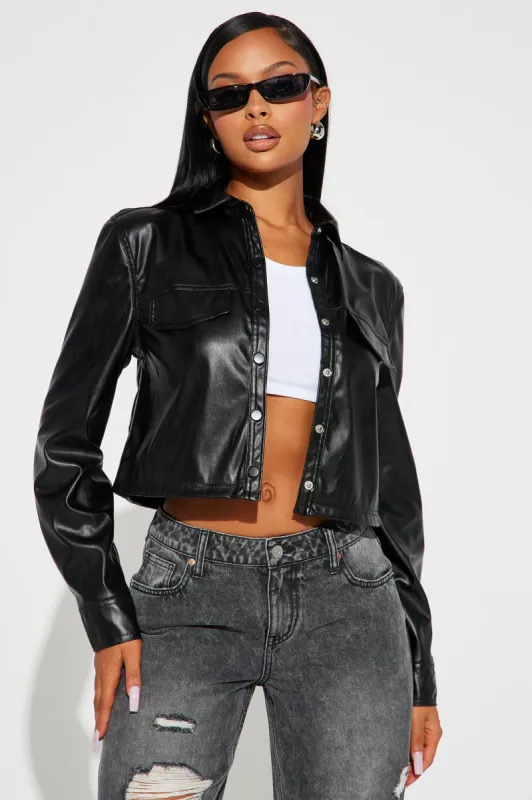 Soleil Faux Leather Shirt - Black sold by Fashion Nova
