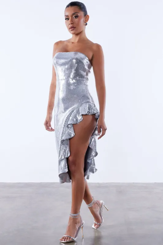 Glam Sequin Midi Dress - Silver sold by Fashion Nova