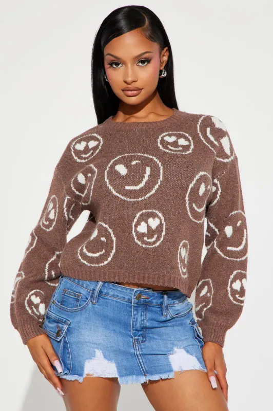 Smiles Always Sweater - Brown/combo sold by Fashion Nova
