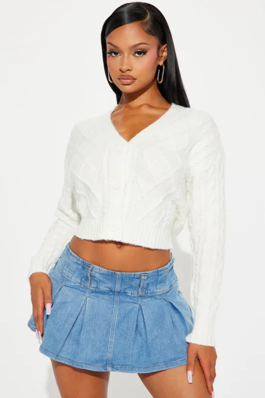 Always At My Level Cable Knit Cardigan - Off White sold by Fashion Nova
