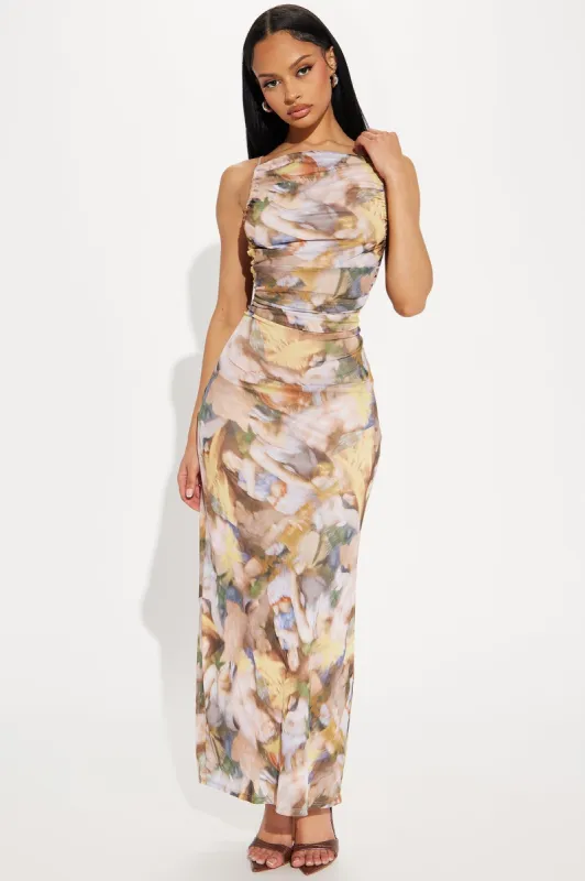 Painted Mesh Maxi Dress - Multi Color sold by Fashion Nova