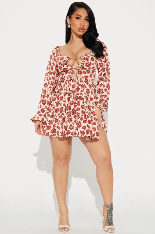 Taylor Satin Mini Dress - Brown Combo sold by Fashion Nova