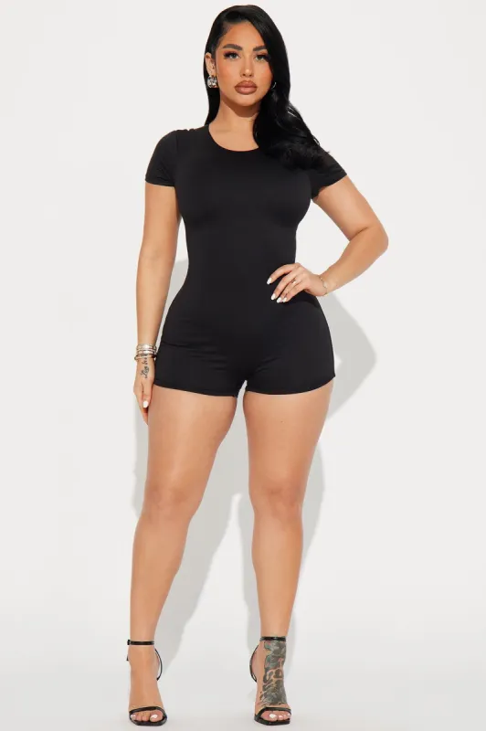 Ericka Double Lined Romper - Black sold by Fashion Nova