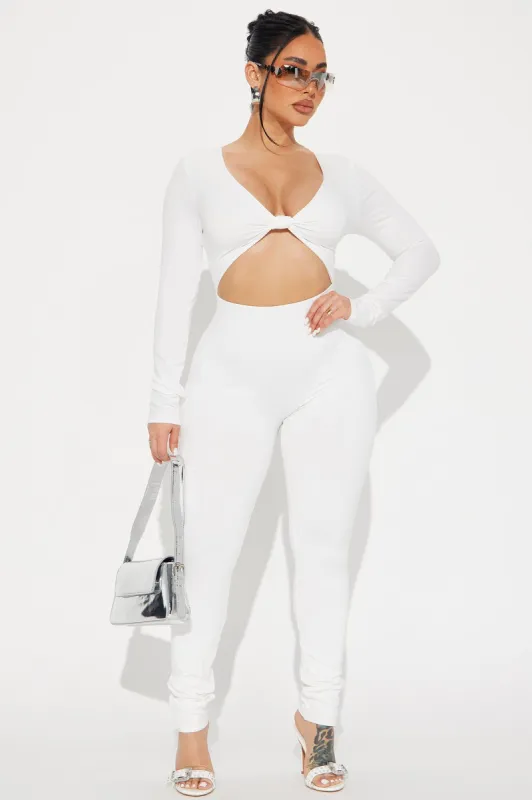Without Trying Double Lined Jumpsuit - White sold by Fashion Nova
