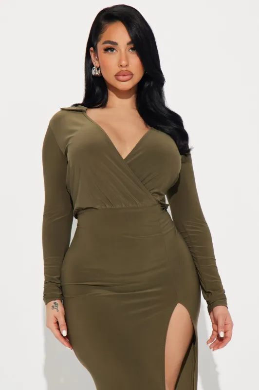 Marisa Collar Maxi Dress - Olive sold by Fashion Nova