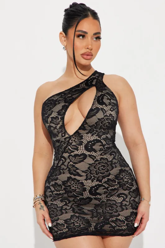 Violette Lace Mini Dress - Black/combo sold by Fashion Nova