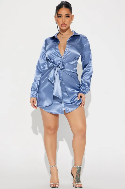 Jennifer Satin Mini Dress - Slate Blue sold by Fashion Nova