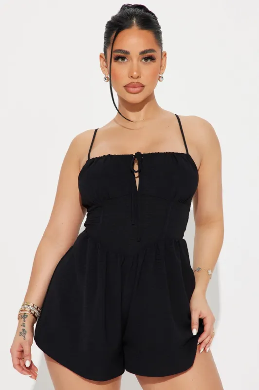 The Love Galore Romper - Black sold by Fashion Nova