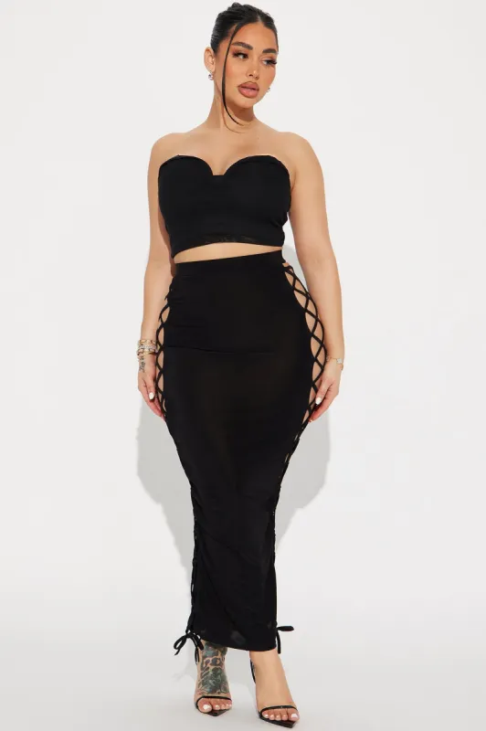 Showing It Off Lace Up Maxi Skirt - Black sold by Fashion Nova
