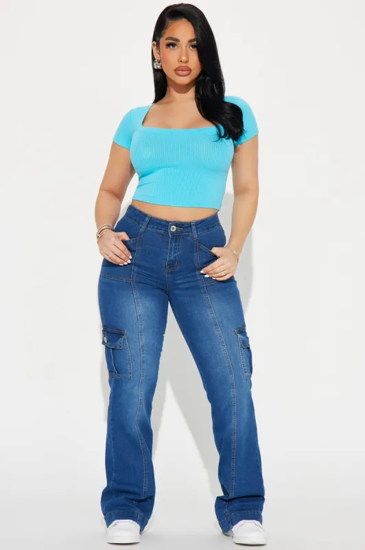 Conflicted Cargo Stretch Bootcut Jeans - Medium Wash sold by Fashion Nova