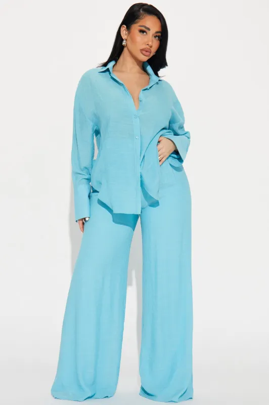 My Moment Gauze Pant Set - Turquoise sold by Fashion Nova