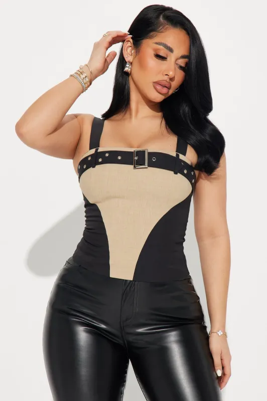 Back To Business Belted Top - Black/combo sold by Fashion Nova