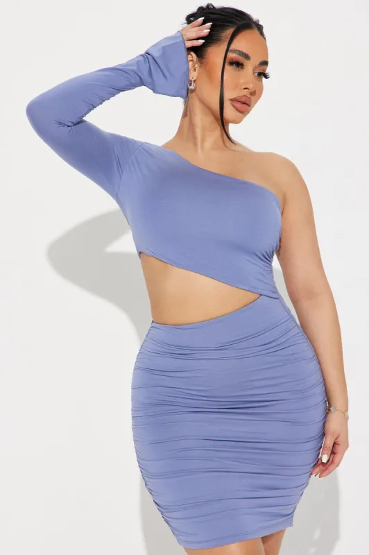 Lina Smooth Double Lined Mini Dress - Dusty Blue sold by Fashion Nova