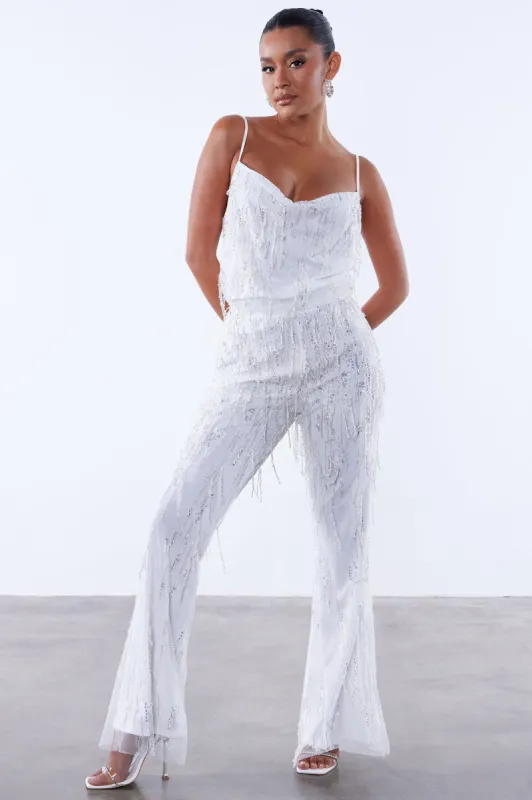 Isabelle Sequin Pant - White sold by Fashion Nova