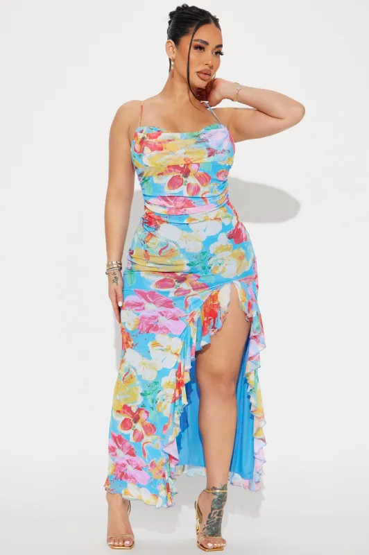 Smell The Garden Mesh Maxi Dress - Blue/combo sold by Fashion Nova