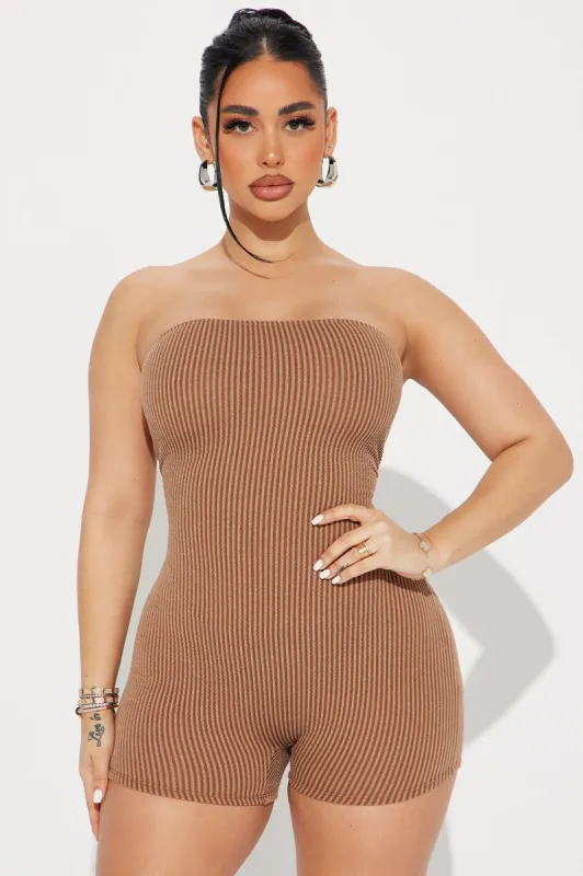 Better Than Ever Ribbed Romper - Brown sold by Fashion Nova