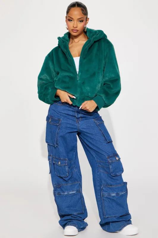 Warm Cuddles Faux Fur Jacket - Emerald sold by Fashion Nova