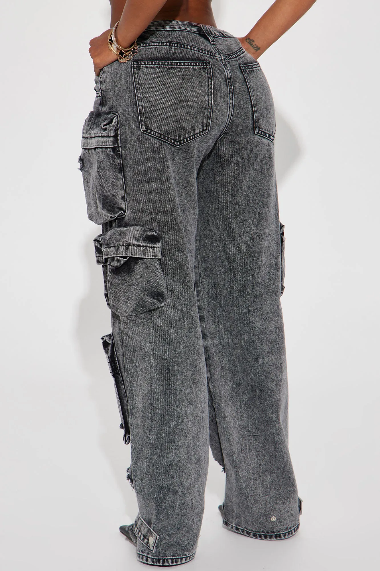 Millie Non Stretch Ripped Cargo Jeans - Acid Wash Black sold by Fashion Nova product image thumbnail 3