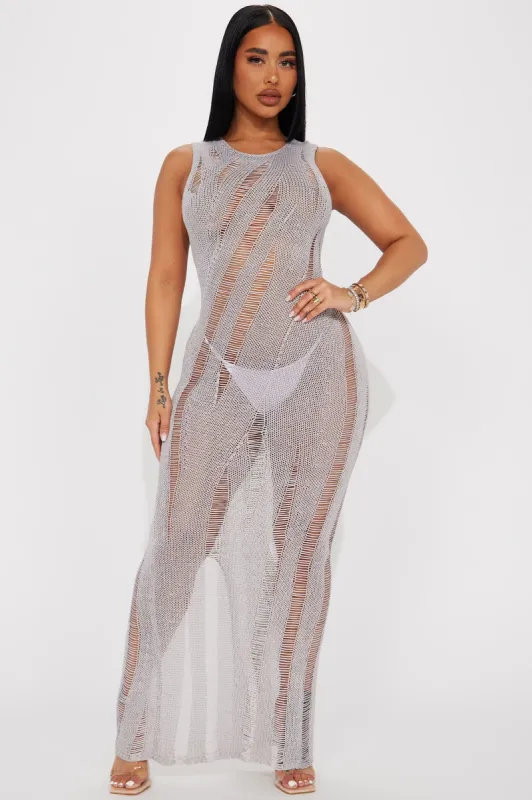 Slay On Them Crochet Maxi Dress - Grey sold by Fashion Nova