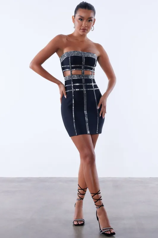 Ella Embellished Bandage Mini Dress - Black sold by Fashion Nova