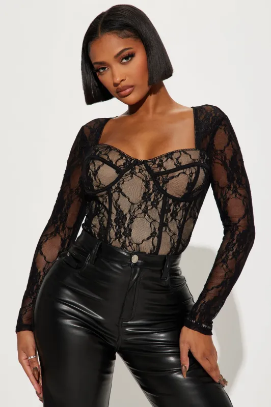 Analisa Lace Corset Top - Black/combo sold by Fashion Nova