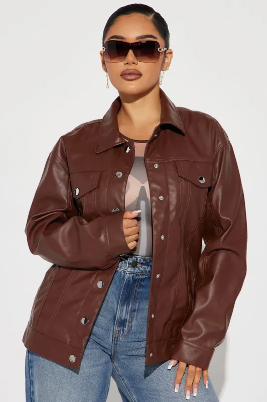 Switch Up Faux Leather Jacket - Chocolate sold by Fashion Nova