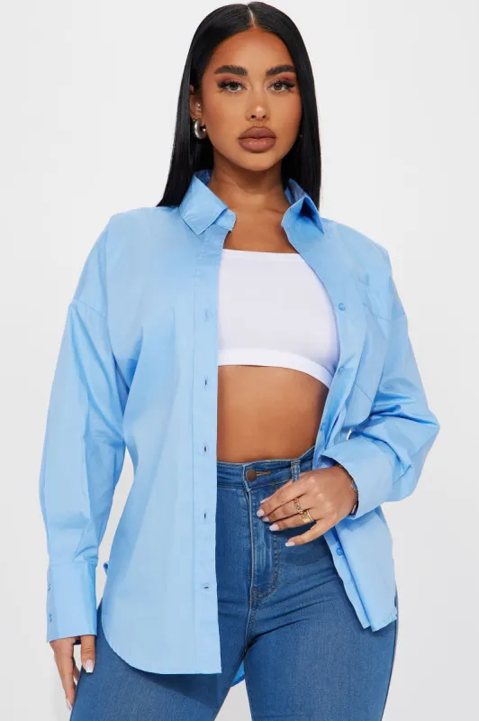 Closet Staple Poplin Shirt - Blue sold by Fashion Nova