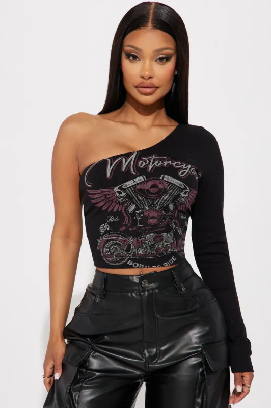 Take A Ride With Me On Shoulder Top - Black sold by Fashion Nova