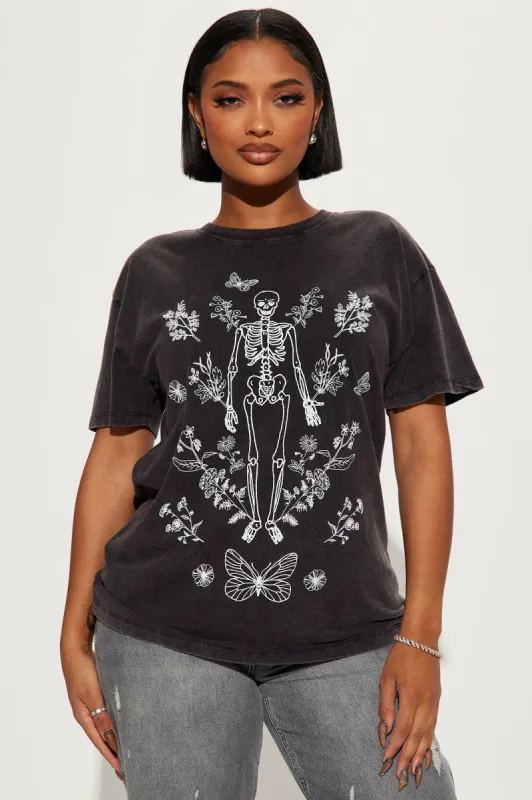 Skeleton And Flower Washed Tee - Black Wash sold by Fashion Nova