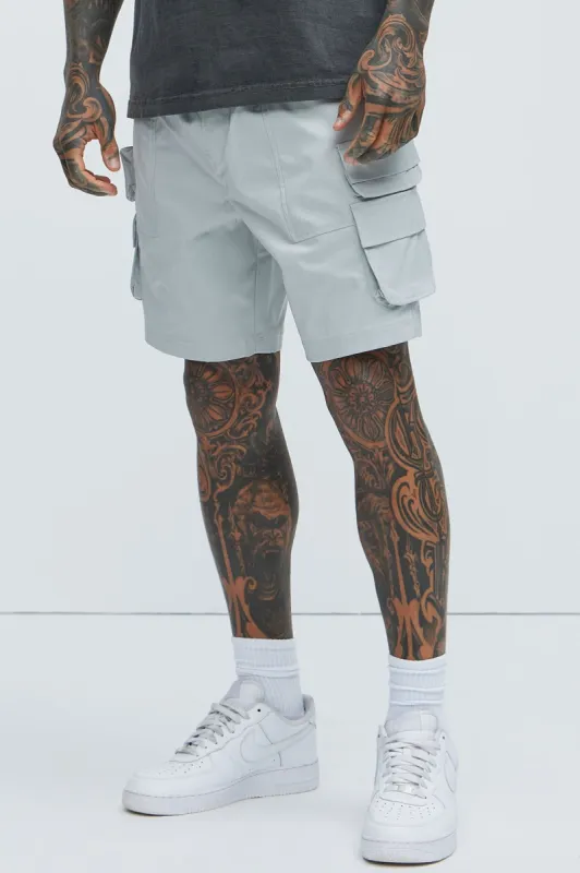 Catch Up Nylon Cargo Shorts - Grey sold by Fashion Nova