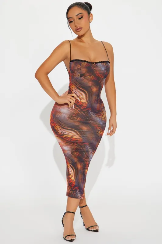 Danika Mesh Midi Dress - Brown Combo sold by Fashion Nova