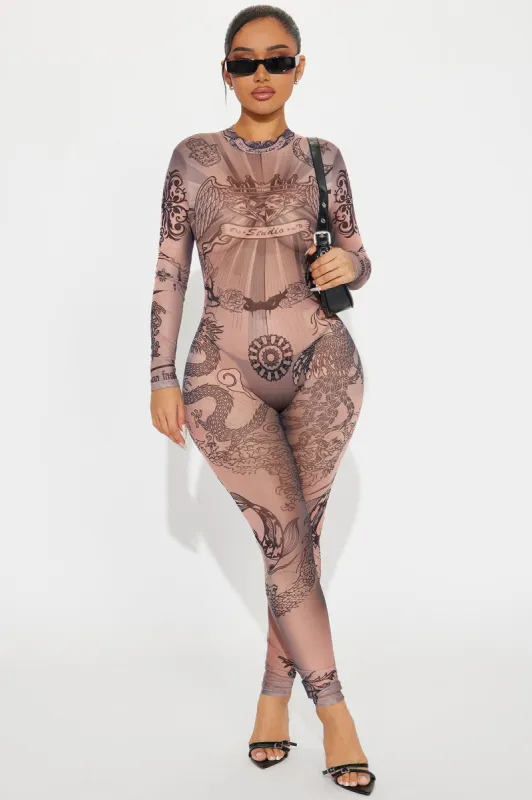 Zelda Mesh Jumpsuit - Black/combo sold by Fashion Nova