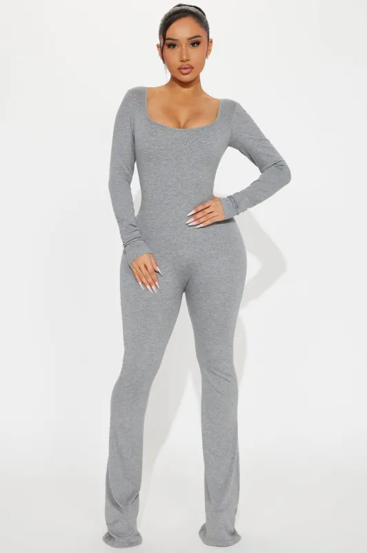 Ava Flare Shapewear Jumpsuit - Heather Grey sold by Fashion Nova