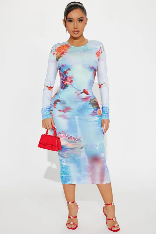 Divine Timing Midi Dress - Blue/combo sold by Fashion Nova