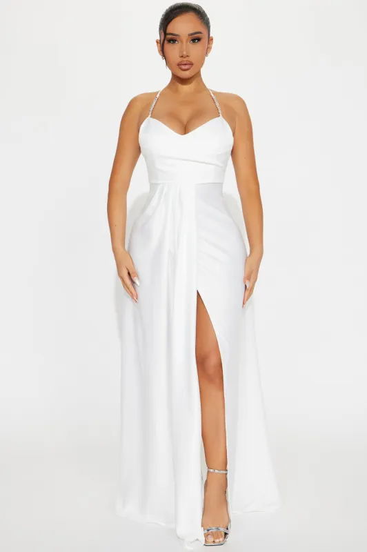 Radiant Rhinestone Satin Gown - White sold by Fashion Nova