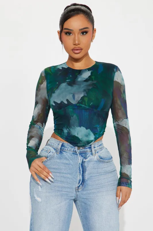 Natural Beauty Mesh Corset Top - Olive/combo sold by Fashion Nova