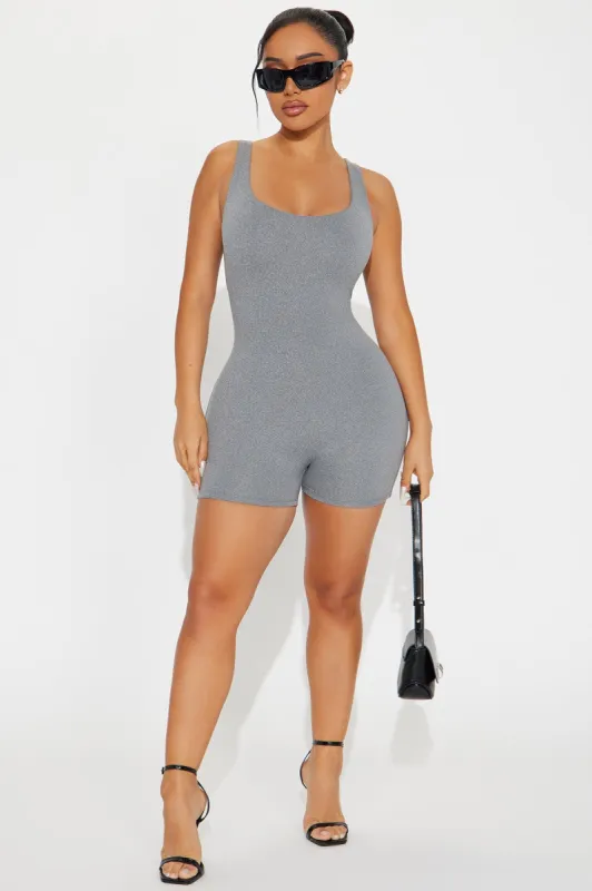 Inde Double Lined Romper - Heather Grey sold by Fashion Nova