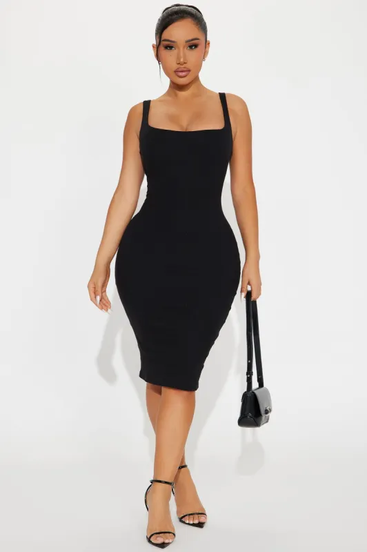 Demi Double Lined Midi Dress - Black sold by Fashion Nova
