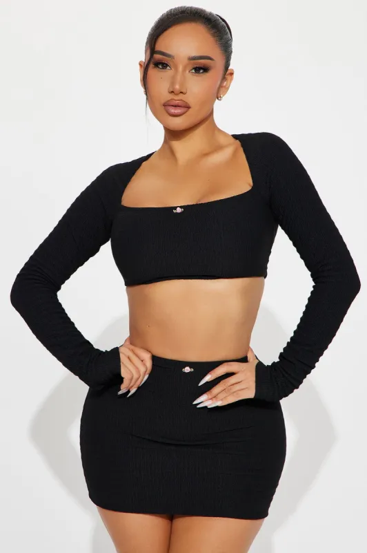 Soft Girl Era Textured Skirt Set - Black sold by Fashion Nova