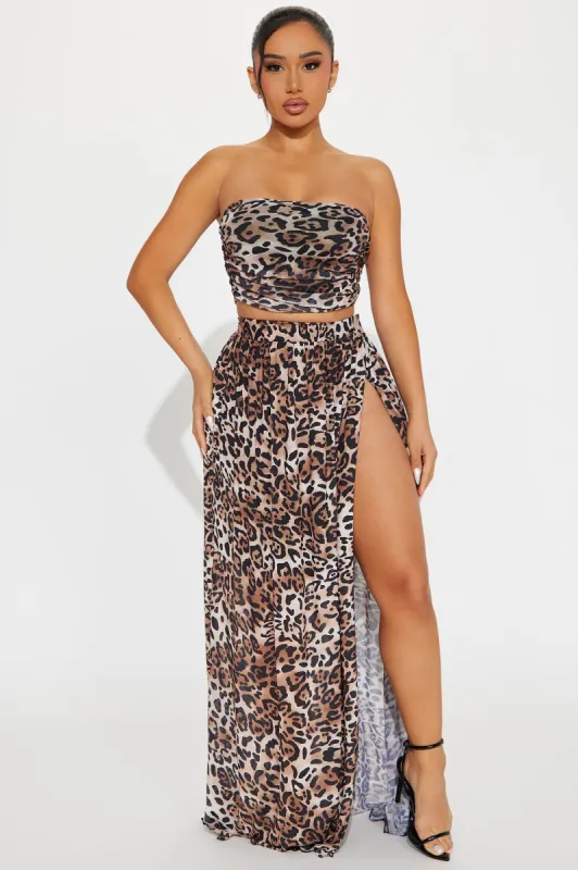 Leopard Thoughts Mesh Skirt Set - Brown/combo sold by Fashion Nova