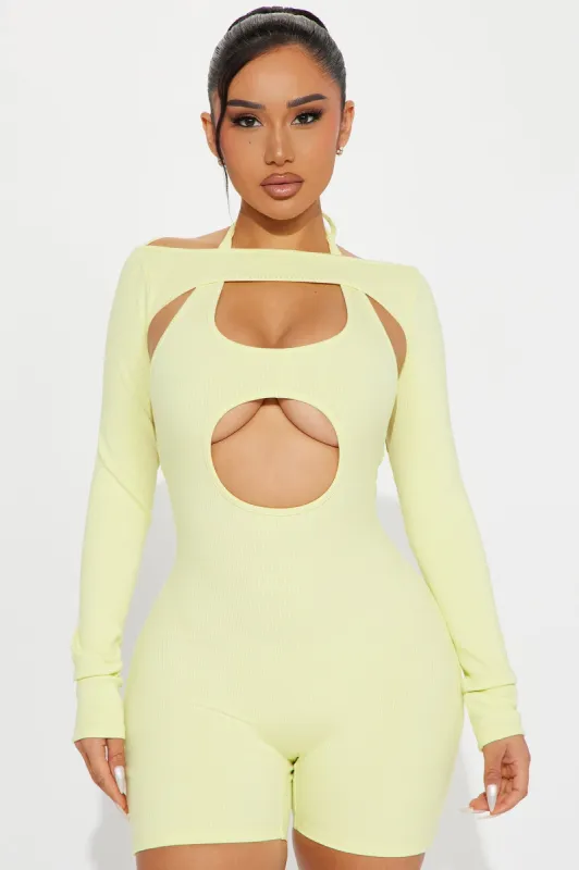 Karah Snatched Romper - Citron sold by Fashion Nova