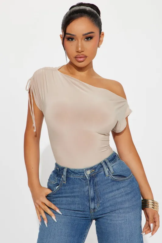 Julianne Off Shoulder Bodysuit - Taupe sold by Fashion Nova