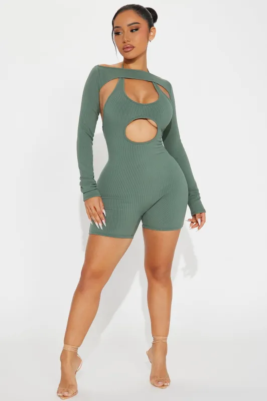 Karah Snatched Romper - Olive 2 sold by Fashion Nova