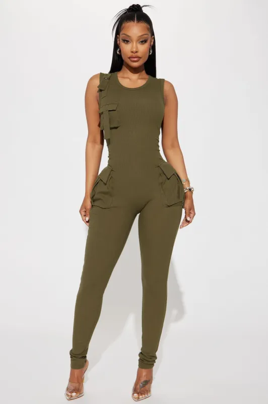 Maddix Ribbed Jumpsuit - Olive sold by Fashion Nova