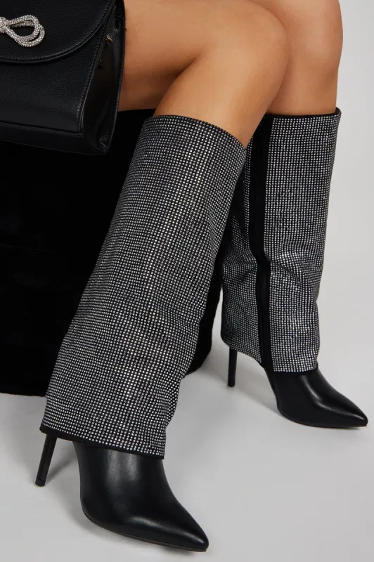 Rayna Embellished Knee High Boots - Black sold by Fashion Nova