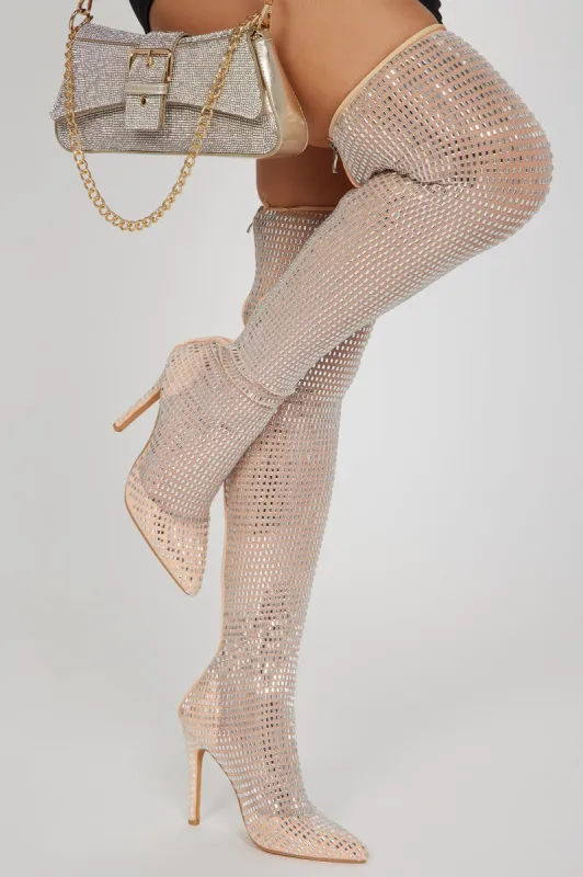 Life Of Luxury Over The Knee Boots - Nude sold by Fashion Nova