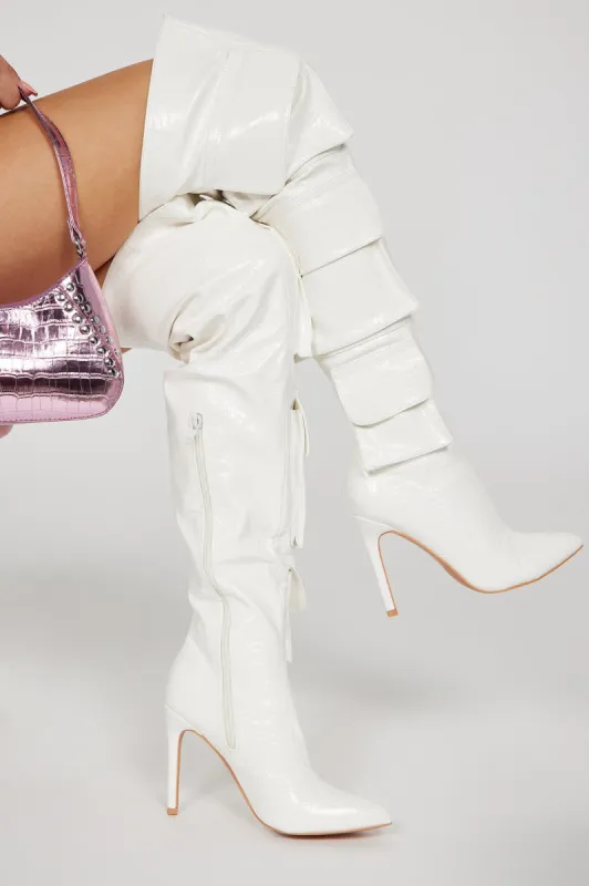 Feeling Trendy Cargo Boots - White sold by Fashion Nova